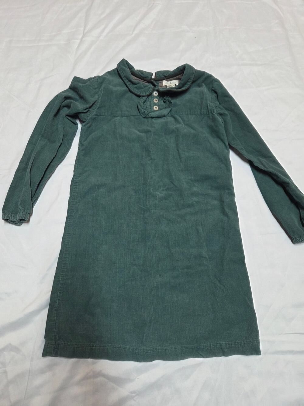 Girls' Dark Green Corduroy Peter Pan Collar Dress
